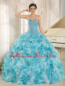 Beaded Ruffles Custom Made For Aqua Blue 2014 Quinceanera Dresses