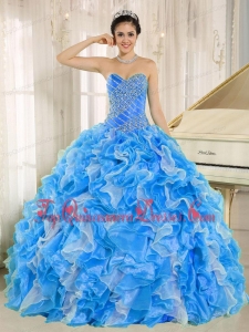 Beaded and Ruffles Custom Made For 2013 15 Quinceanera Dress In Blue