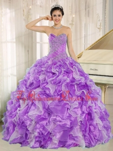 Beaded and Ruffles Custom Made For Beautiful Quinceanera Dresses In Purple and White