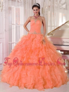 Lovely Orange Strapless Organza 2013 Quinceanera Dress with Beading and Ruffles