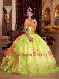 Spring Green Ball Gown Strapless Floor-length Organza Embroidery Beautiful Quinceanera Dresses