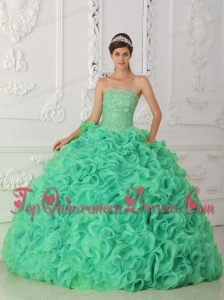 Turquoise Strapless Organza 2013 Quinceanera Dresses with Beading