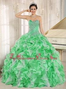 Green Beaded and Ruffles Custom Made For 2013 Sweetheart Cheap Quinceanera Dresses