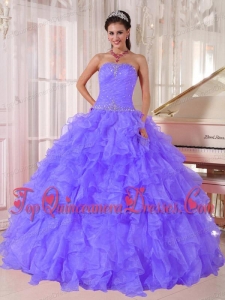 Ball Gown In Perfect Quinceanera Dresses with Strapless Purple Organza Beading