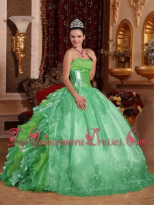 Ball Gown Strapless Green Ruffles Embroidery Modern Quinceanera Dresses