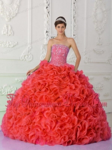 Ball Gown Strapless Red New Style Quinceanera Dresses with Beading and Ruffles