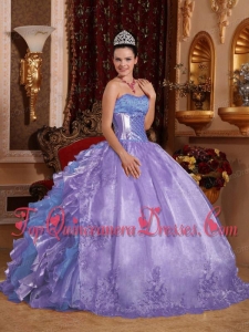 Ball Gown Strapless Ruffles Organza Embroidery Lavender New Style Quinceanera Dresses