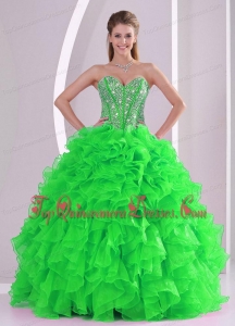Ball Gown Sweetheart Ruffles and Beading Organza New Style Quinceanera Dresses in Sweet 16