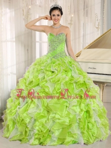 Beaded and Ruffles Custom Made For Yellow Green New Style Quinceanera Dresses