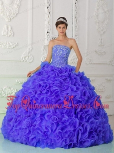 Purple Modest Quinceanera Dresses Ball Gown Strapless Organza Beading