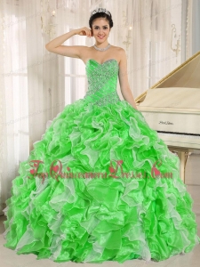 Spring Green Beaded and Ruffles Custom Made For Luxurious Quinceanera Dresses