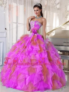 Ball Gown Sweetheart Organza Long Unique Quinceanera Dresses witih Appliques