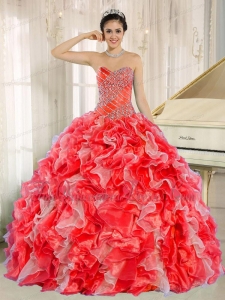 Beaded and Ruffles Custom Made For 2013 Red Puffy Sweet 16 Gowns
