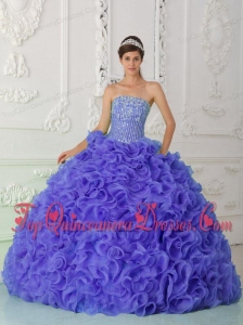 Organza Purple Popular Quinceanera Gowns with Ball Gown Strapless Beading