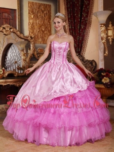 Pink Ball Gown Sweetheart Floor-length Taffeta and Oragnza Embroidery Quinceanera Dress
