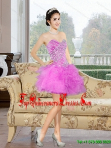 2015 Beautiful Mini Length Sweetheart Dama Dresses with Appliques and Ruffles