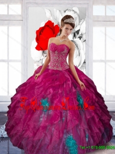 2015 Fashionable Sweetheart Appliques and Ruffles Quinceanera Dresses in Multi Color
