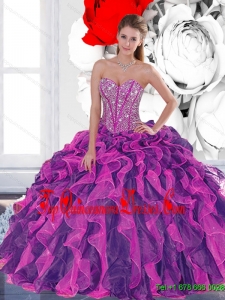 2015 Luxurious Beading and Ruffled Layers Quinceanera Dresses in Multi Color