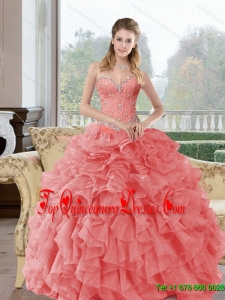 2015 Luxurious Beading and Ruffles Quinceanera Dresses in Watermelon