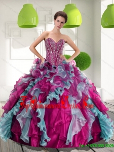 2015 Luxurious Sweetheart Quinceanera Dresses with Beading and Ruffles