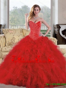 2015 Luxurious Sweetheart Red Quinceanera Dresses with Appliques and Ruffles