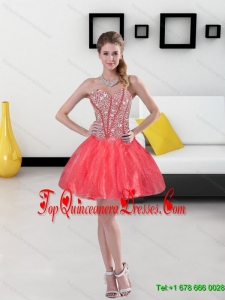 2015 Remarkable Beading Mini Length Prom Dresses in Coral Red