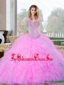 2015 Sophisticated Beading and Ruffles Sweetheart Quinceanera Gown