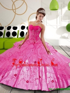 2015 Sturning Hot Pink Ball Gown Quinceanera Dresses Dresses with Appliques