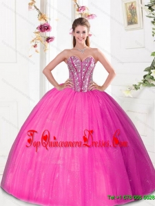 Beautiful Beading and Pick Ups 2015 Quinceanera Dresses in Hot Pink