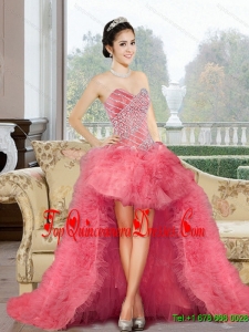 Classical 2015 Appliques and Ruffles Dama Dress in Watermelon