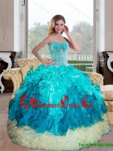 Exclusive Sweetheart Multi Color 2015 Quinceanera Gown with Appliques and Ruffles