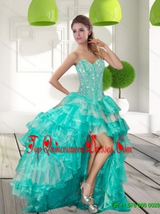 Fashionable Beading and Ruffled Layers High Low Dama Gowns for 2015