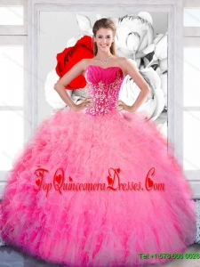 Flirting Strapless 2015 Quinceanera Gown with Ruffles and Appliques