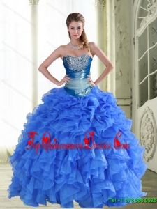 Gorgeous Beading and Ruffles Strapless Blue Quinceanera Dresses for 2015 Spring