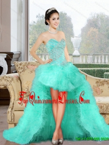 Luxurious 2015 High Low Dama Dress with Appliques and Ruffles