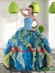 Luxurious Multi Color Quinceanera Dress with Beading and Ruffles for 2015