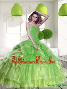 Remarkable Spring Green 2015 Quinceanera Dress with Beading and Ruffles