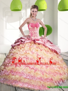 2015 Brand New Quinceanera Gown with Ruffled Layers and Appliques