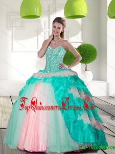 2015 Elegant Beading and Ruffled Layers Quinceanera Gowns in Multi Color
