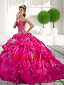 2015 New Style Appliques and Pick Ups Quinceanera Dress in Hot Pink