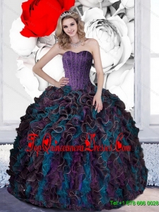 2015 New Style Beading and Ruffles Quinceanera Dresses in Multi Color
