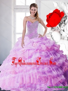 2015 New Style Lilac Quinceanera Gown with Beading and Ruffled Layers