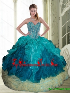 2015 Popular Beading and Ruffles Sweetheart Quinceanera Dresses in Multi Color