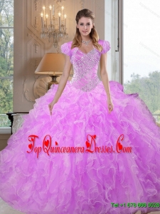 Comfortable Sweetheart Beading and Ruffles Lilac Sweet 16 Dresses for 2015