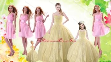 Ball Gown Quinceanera Dress and Ruching Baby Pink Dama Dresses and Floor Length 2015 Little Girl Dress
