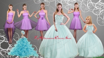 Cheap Sweetheart Beading Quinceanera Dress and Lilac Short Prom Dresses and Apple Green Spaghetti Straps Beading Pageant Dresses for Little Girl