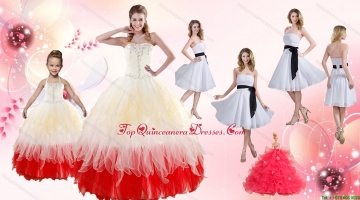 Multi Color Strapless Beading Quinceanera Dress and White Strapless Ruching Prom Dresses and Halter Top Beading Little Girl Dress