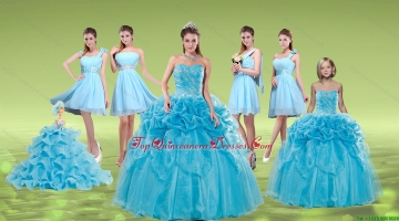 Pick Ups and Embriodery Baby Blue Quinceanera Dress and Ruching Short Dama Dresses and Embroidery Baby Blue Little Girl Dress