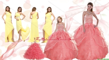 Sweetheart Beading Watermelon Sweet 16 Dress and One Shouler High Low Prom Dresses and Halter Top Beading Little Girl Dress