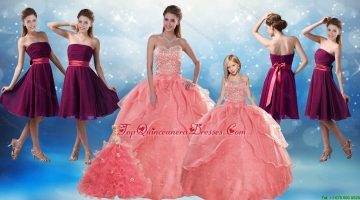 Watermelon Sweetheart Beading Quinceanera Gown and Elegnat Strapless Prom Dresses and 2015 Halter Top Beading Little Girl Dress
